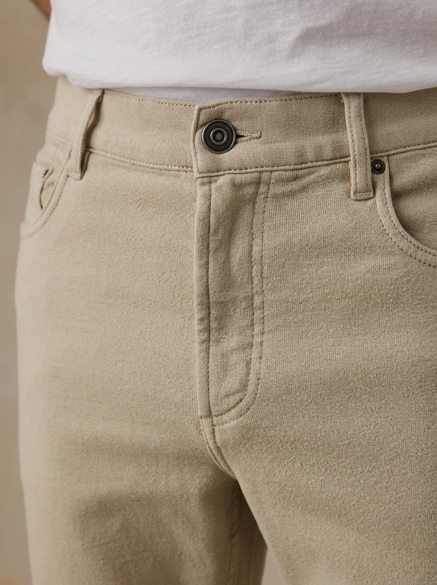 Stretch Terry 5-Pocket Pant in Stone - waistband detail